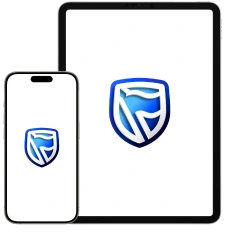 Stanbic Bank emblem shown on mobile devices